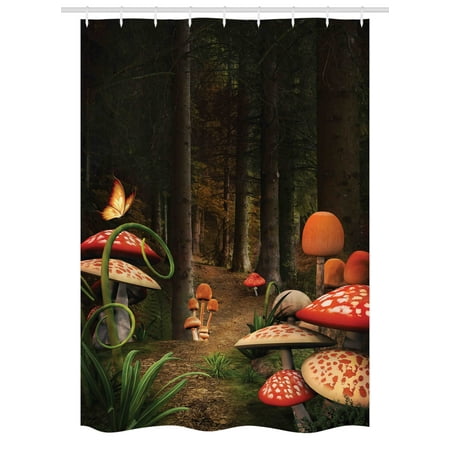 ambesonne 54w mushroom stall 78l mushrooms mystical hooks inches path forest earth fantasy deep shower bathroom nature dark brown curtain