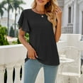 thumbnail image 5 of Women's Tops Summer Eyelet Crew Neck Ruffle Short Sleeve Shirts Casual Solid Color Loose Tunic Blouses (M, Black), 5 of 6