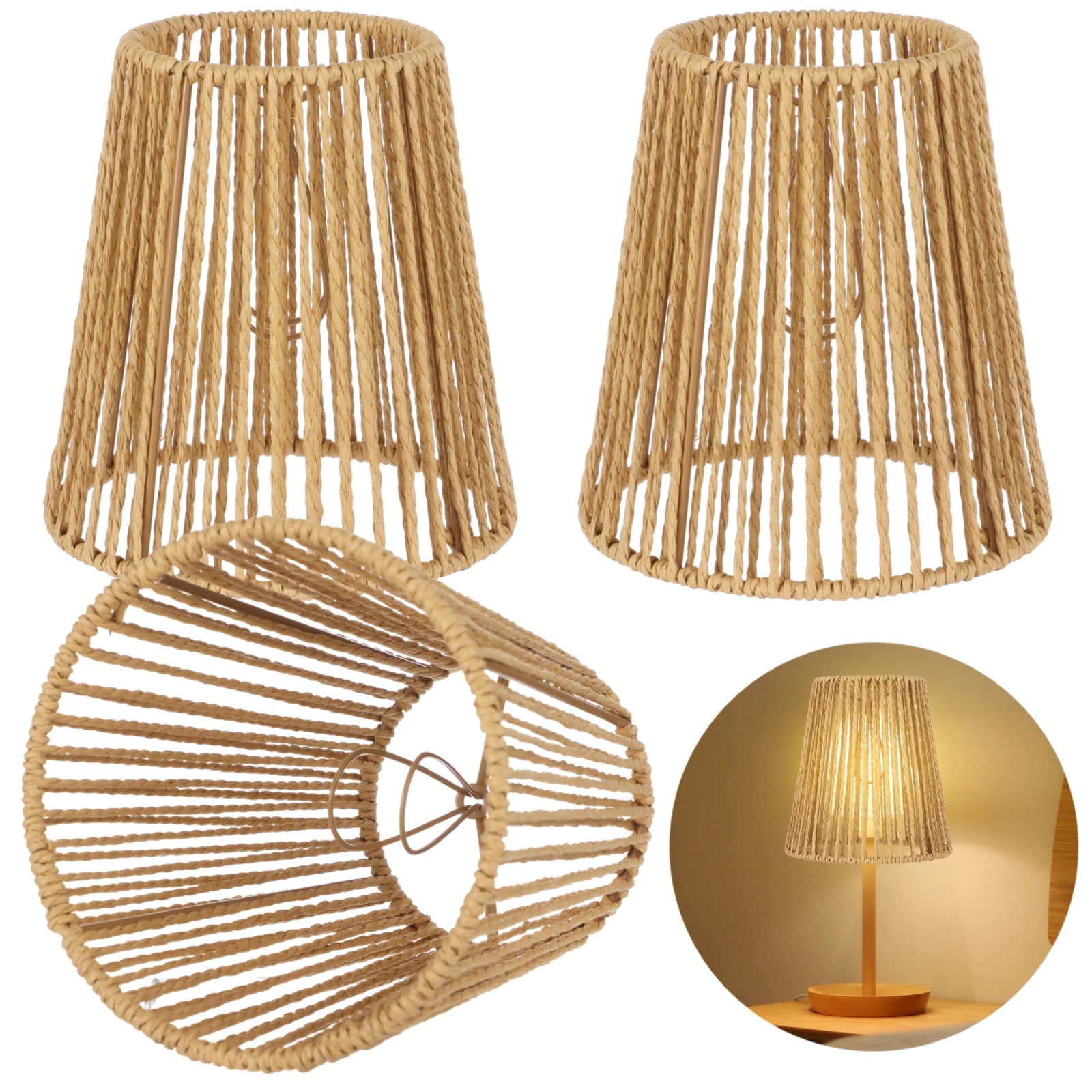 Chandelier Shades Set of 6, Small Rattan Lamp Shades Clip on Bulb