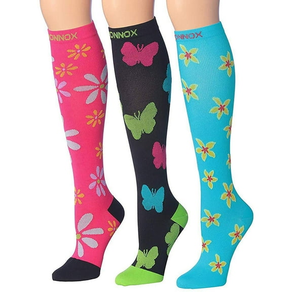 Ronnox Compression Socks for Men & Women Colorful Patterned Knee High Socks (16-20 mmHg / 12-14 mmHg) 3-Pairs