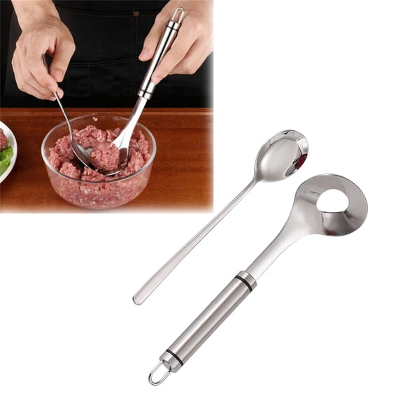 Kitchen Stainless Steel Meatball Maker Mould Manual Press Tool Includes Forming Spoon Serving Scoop for Portioning Minced Beef Pork Poultry During Home Prep