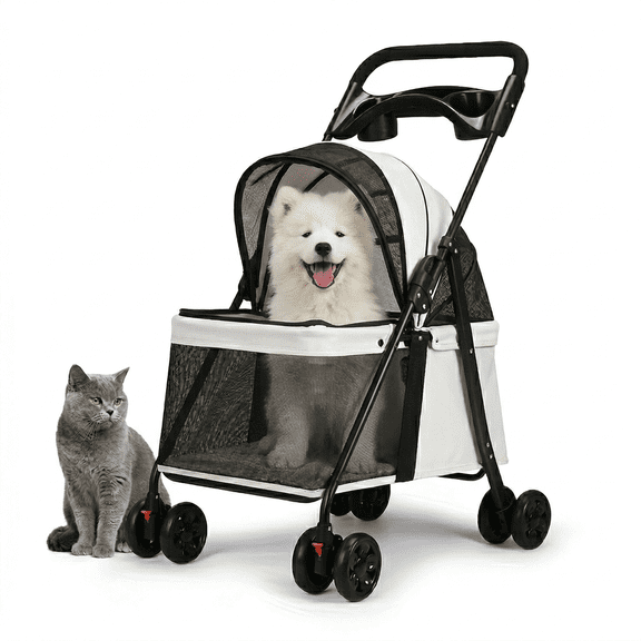 Premium Foldable Pet Stroller for Dogs & Cats – 3‑in‑1 Travel Stroller & Portable Carrier, Breathable Mesh, Safety Tether & Easy One‑Hand Fold