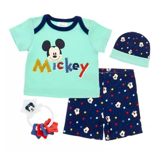 Disney 4 Piece Layette Set, Mickey & Minnie Mouse Infant Apparel Set - Mickey Mouse