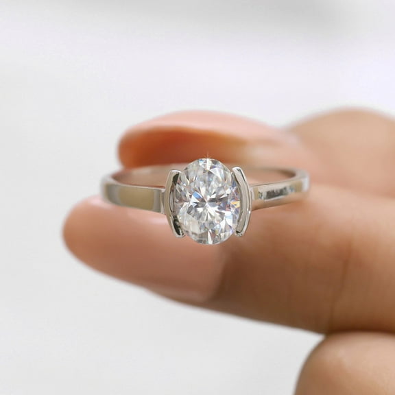 Jewelegant 1.5 Ct Oval Moissanite Engagement Ring, Half Bezel Set Cathedral Gift Ring for Women