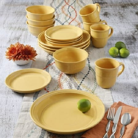 Mainstays Yellow Rainforest 16 Piece Dinnerware Set Walmart Com