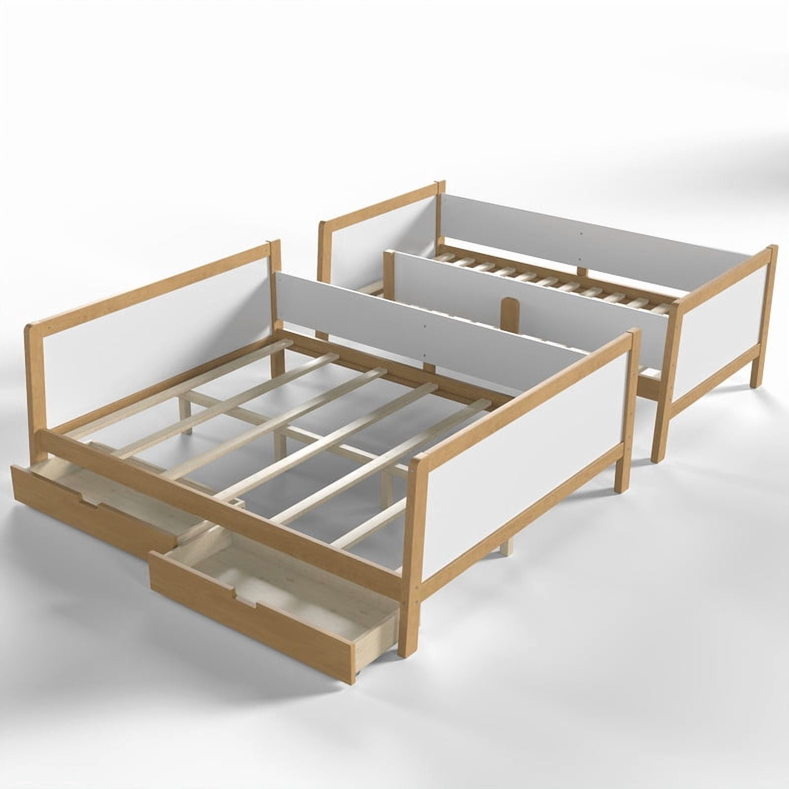 Convertible Twin XL-Over-Queen Wood Bunk Bed Split into 2 Platform Beds, Storage Kids Bed Frame with Under-Bed Drawers
