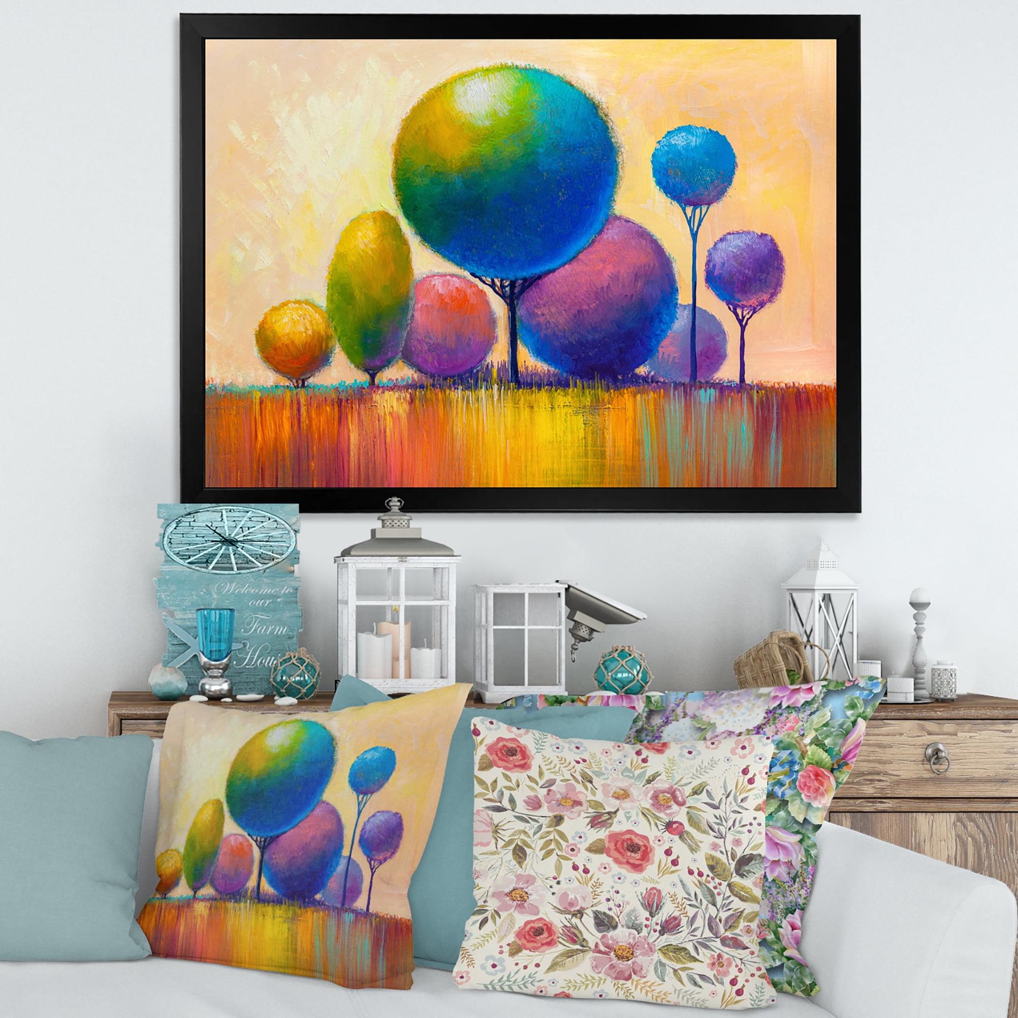 Designart 'Ornamental Colourful Trees VIII' Modern Framed Art Print