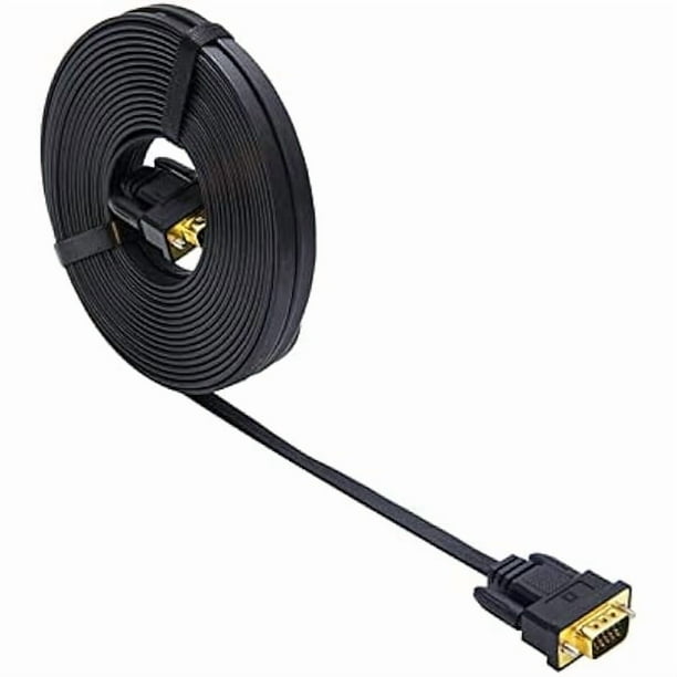 wonima11 DTech 25ft Ultra Thin Flat Type Computer Monitor VGA Cable Standard 15 Pin Male to Male Connector SVGA Wire 25 Feet - Black