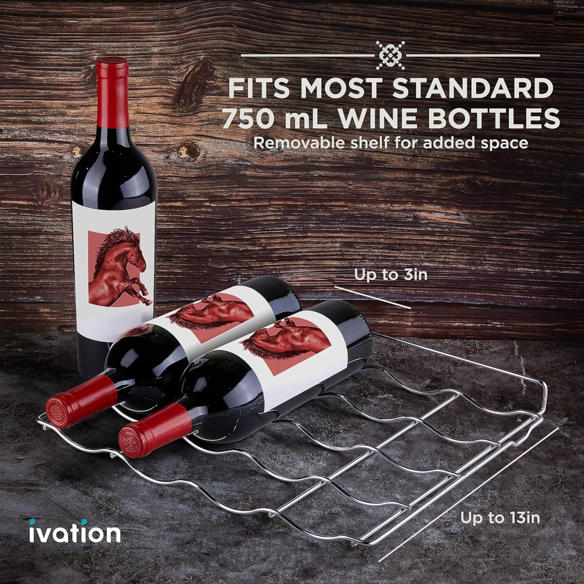 Ivation Premium 8 Bottle Horizontal Glass Door Wine Cooler, Quiet Freestanding - Black