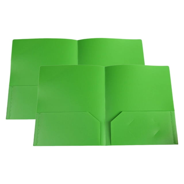 ZTTD 2Pcs Twin-Pocket Folders, File Folders with Pockets and Business Card Slot, Heavy Duty Plastic 2 Pockets Folders for Documents, Letter Size (Type1-Green)