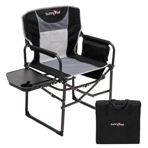 Sunnyfeel Camping Director Chair with Side Table, 300LBS Heavy Duty Foldable Lawn Beach Fishing Chair with Storage Bag, Black