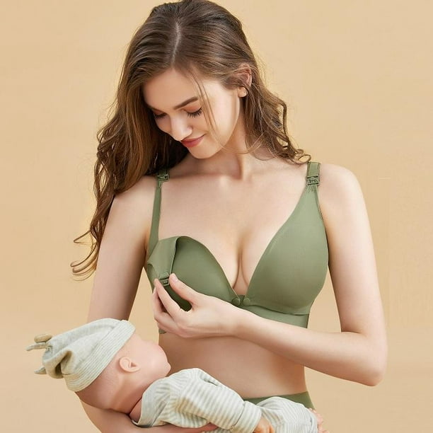 YUANOU Wireless front open button bra for pregnant women Seamless  prevention of sagging Breastfeeding bra Push breathable front open  breastfeeding bra