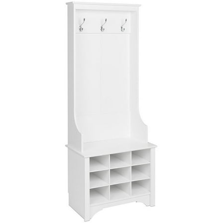 Prepac 27" Narrow Hall Tree with 9 Shoe Cubbies, White