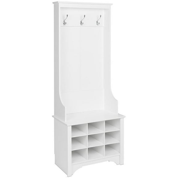 Prepac 27" Narrow Hall Tree with 9 Shoe Cubbies, White