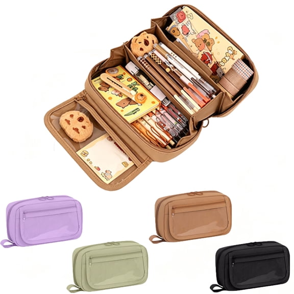 Hyknon Large Capacity Pencil Case, 5 Compartment Smooth Metal Zipper Pencil Pouch Organizer Portable Waterproof Pen Storage Bag for College Office Travel