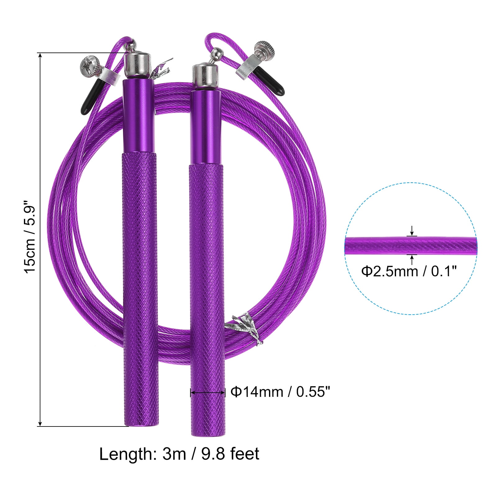 Uxcell 10Ft Speed Skipping Rope 2.5mm Adjustable Speed Jumping Rope with Replacement Cable Purple