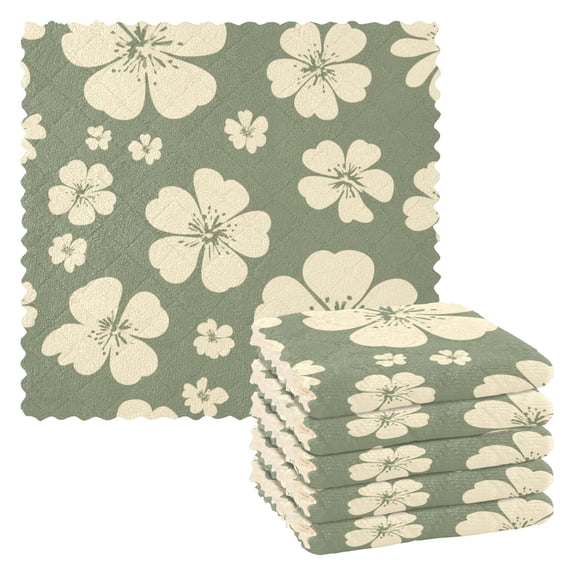 6 Pieces of Kitchen Towels 11x11Inch Kitchen Dish Cloths Kitchen Dish Towels Reuseable Cleaning Cloths Flower Seamless