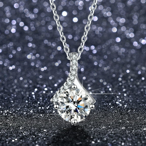 HongHeng Sterling Silver Necklace for Women Cubic Zirconia Round Cut Pendant Necklace Dainty Jewelry for Women