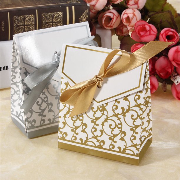 WALFRONT 10pcs Lovely Candy Gift Boxes Bags With Ribbon Wedding Party