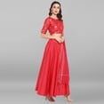 thumbnail image 5 of Janasya Indian Round Neck Half Sleeve Gold Print Pink Poly Silk Lehenga Choli With Dupatta For Women, 5 of 9