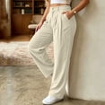 thumbnail image 5 of Inleife Women Solid Corduroy Cargo Pants High Waist Wide Leg Casual Trousers Elastic Drawstring Multi Pockets Daily Loungewear, 5 of 6