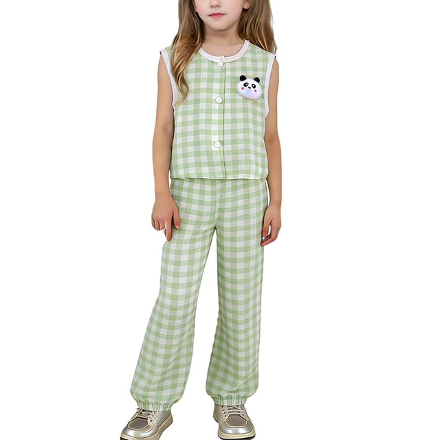 Zpanxa Ensembles pour Filles Cardigan Sans Manches Haut à Col Rond avec Pantalon Long Ensemble 2 Pcs Tenue Décontractée 4-5 Ans