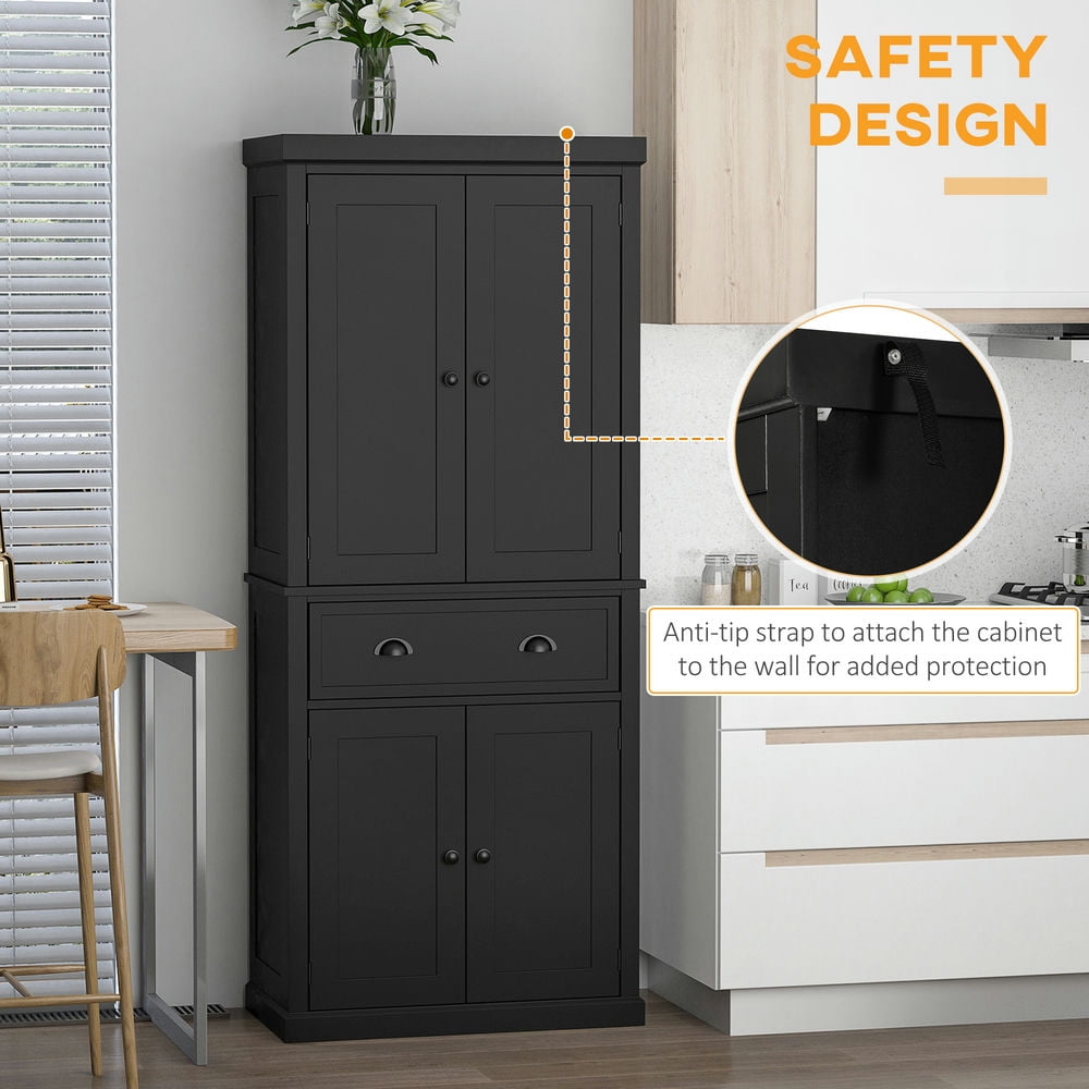 GVN Kitchen Pantry,72.5" Kitchen Cabinet, Pantry Storage Cabinet with Doors and Shelves, Freestanding Food Pantry Cabinet, Black