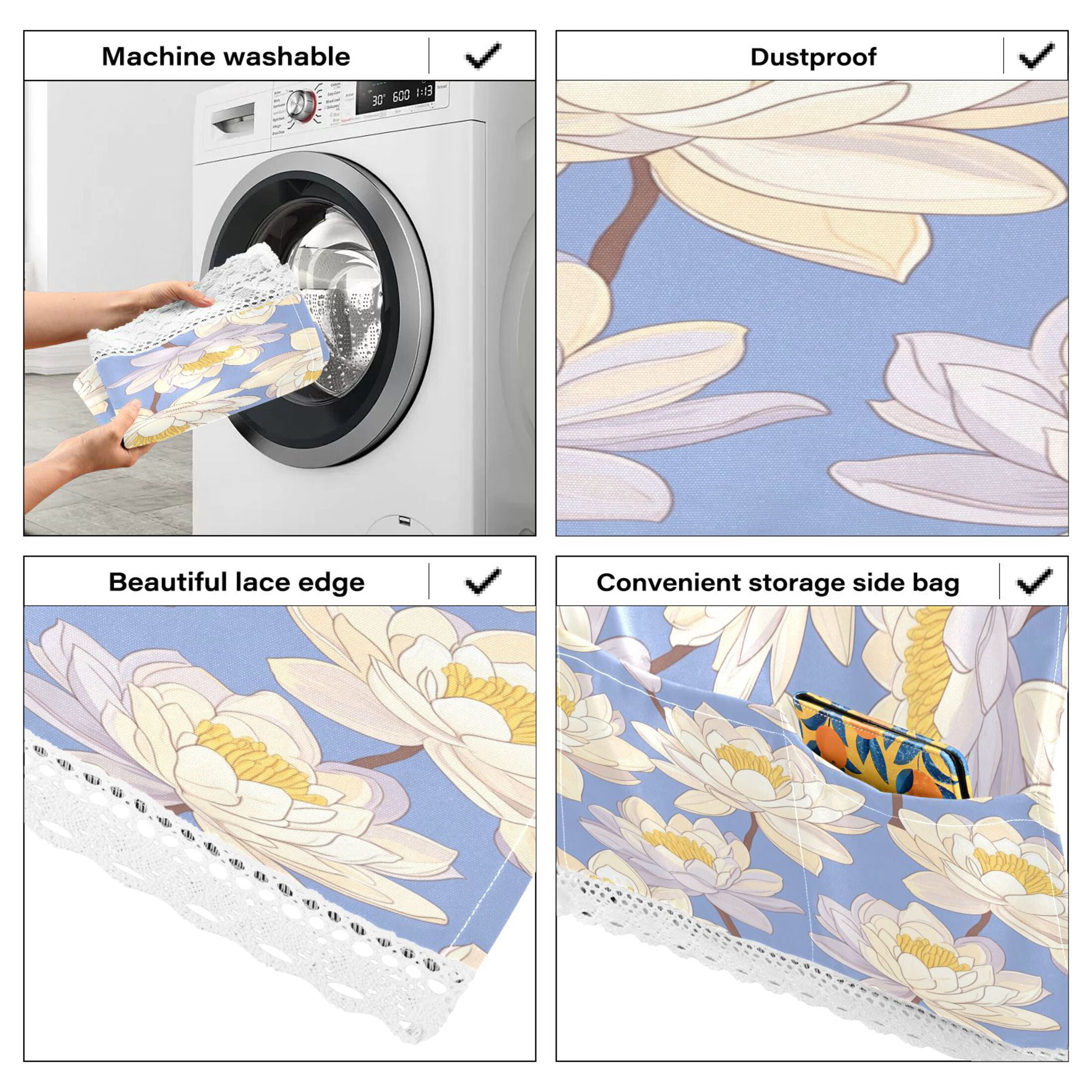 WOBOGO A Seamless Pattern Of Water Lilies Washing Machine Cloth Dryer Refrigerator Top Cover Protective Non-Slip Mat For Kitchen Laundry