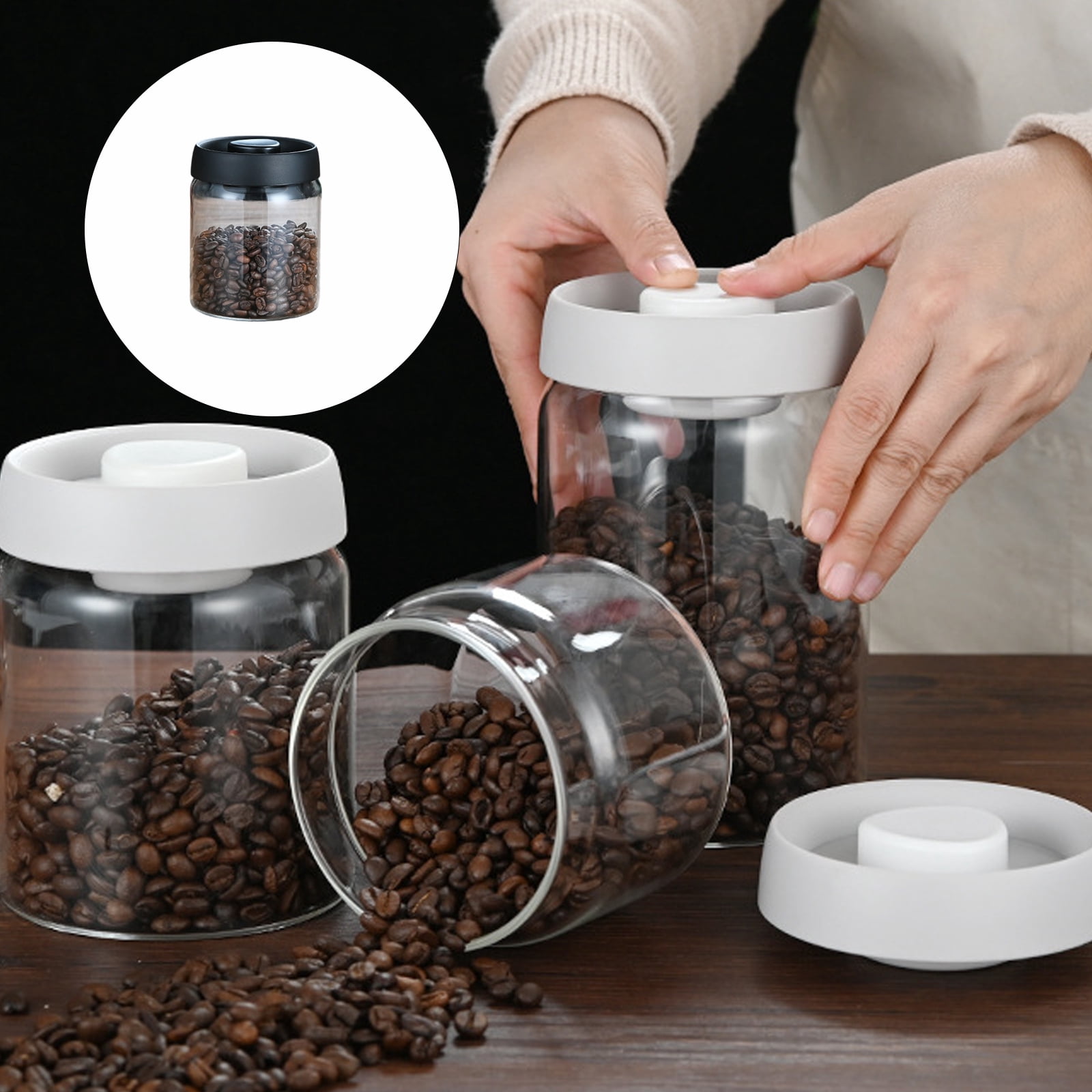 Travel Friendly Coffee Jar Leakproof Press Down Vacuum Seal Glass Container With Portable Design