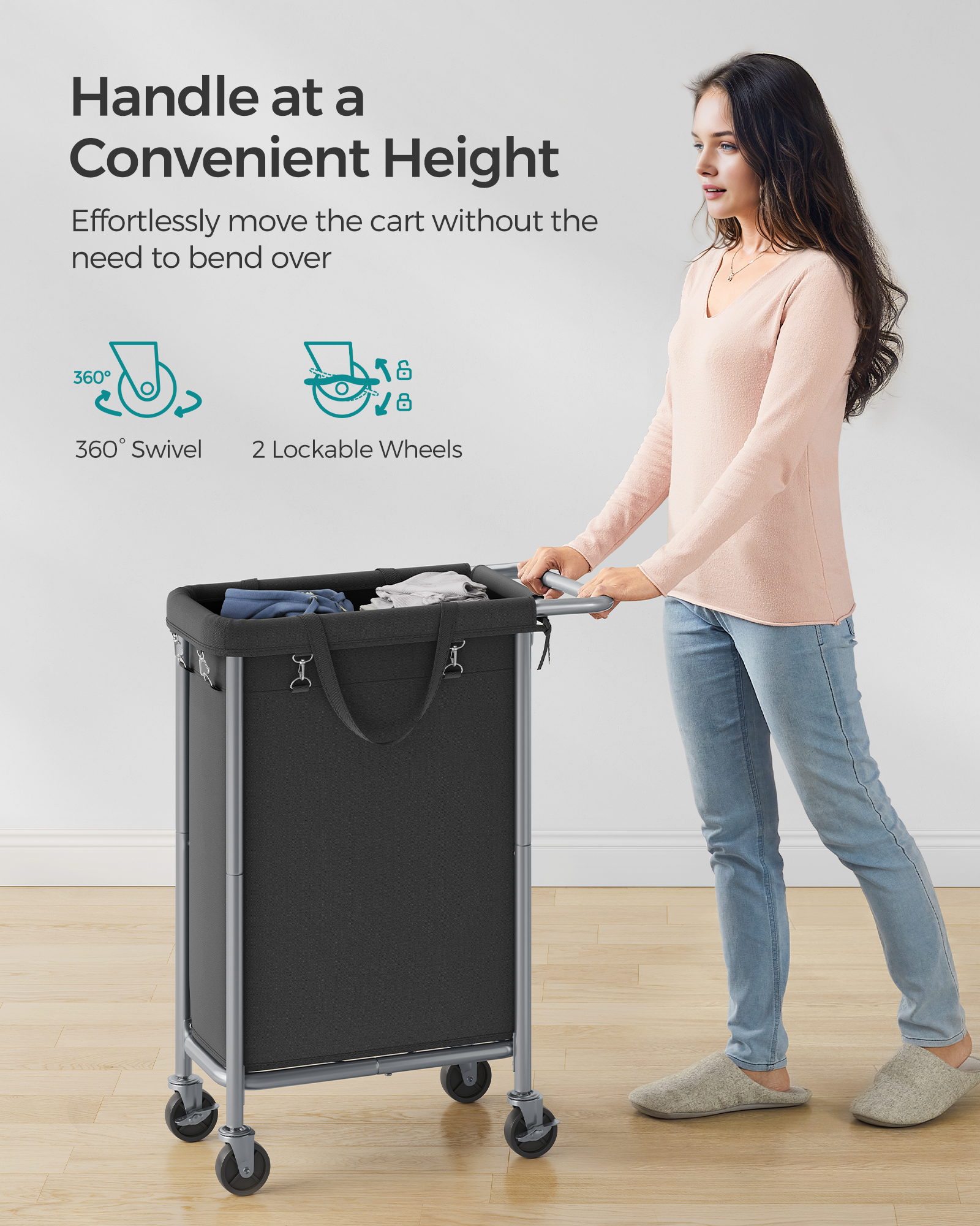 90L Laundry Sorter Laundry Basket with Wheels Rolling Laundry Hamper with Removable Liner Ink Black