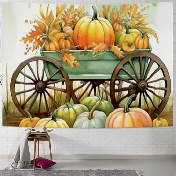 Pratyus Pumpkins Gourds Wagon Halloween Tapestry Wall Hanging for Living Room Dorm Holiday Decor 40x30inch