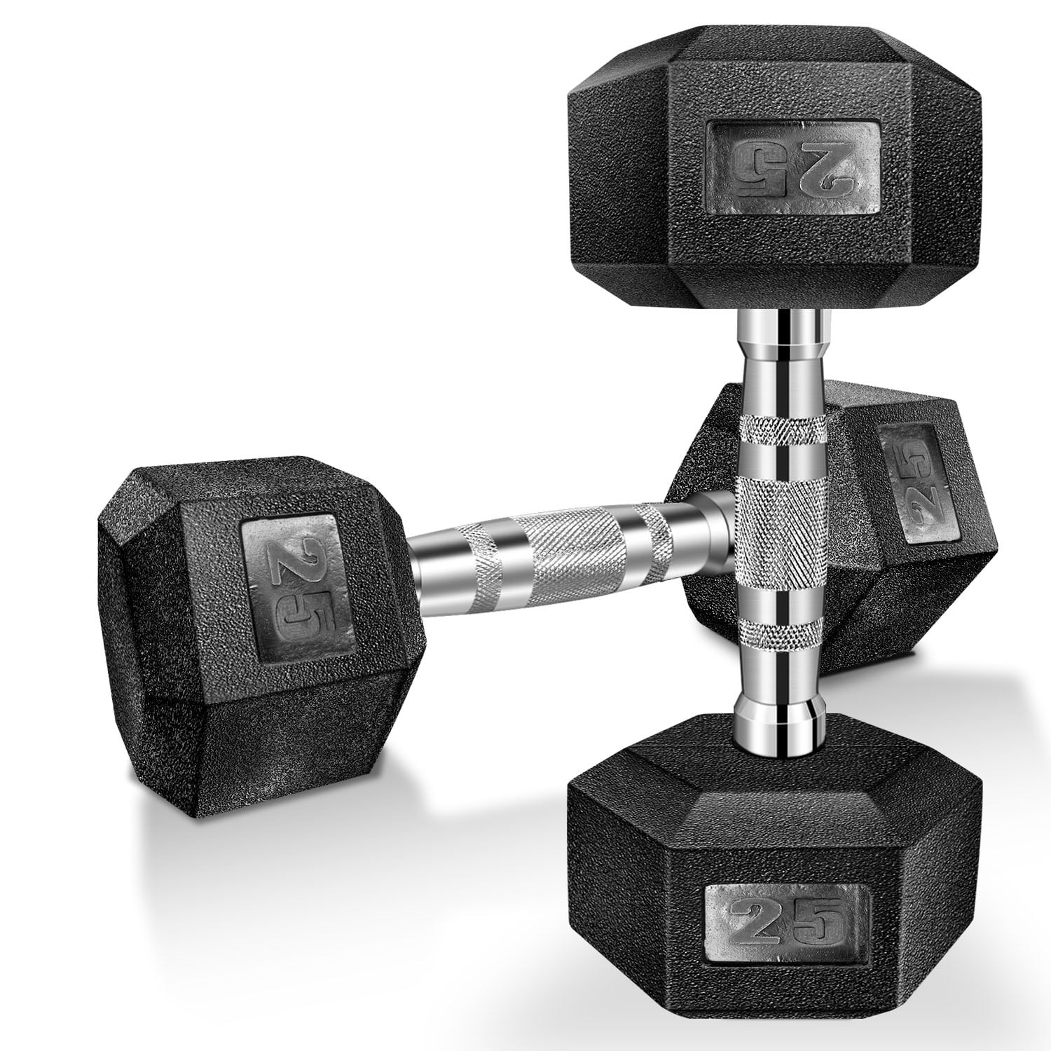 Hex Rubber Free Weight Dumbbells Set with Metal Handles 25 lbs Total