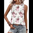 thumbnail image 3 of Camisas Casuales de Verano para Mujer, con Cuello Redondo y Mangas , Blancas con Flores Rojas, Talla L, 3 of 7