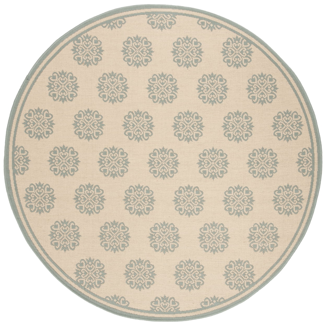 SAFAVIEH Beach House Callahan Geometric Indoor/Outdoor Area Rug Cream/Aqua, 5'3" x 7'6" - Traditional Design, Cream & Aqua, Weather Resistant, Non-Shedding & Easy Cleaning, Ideal for Patio, Entryway,