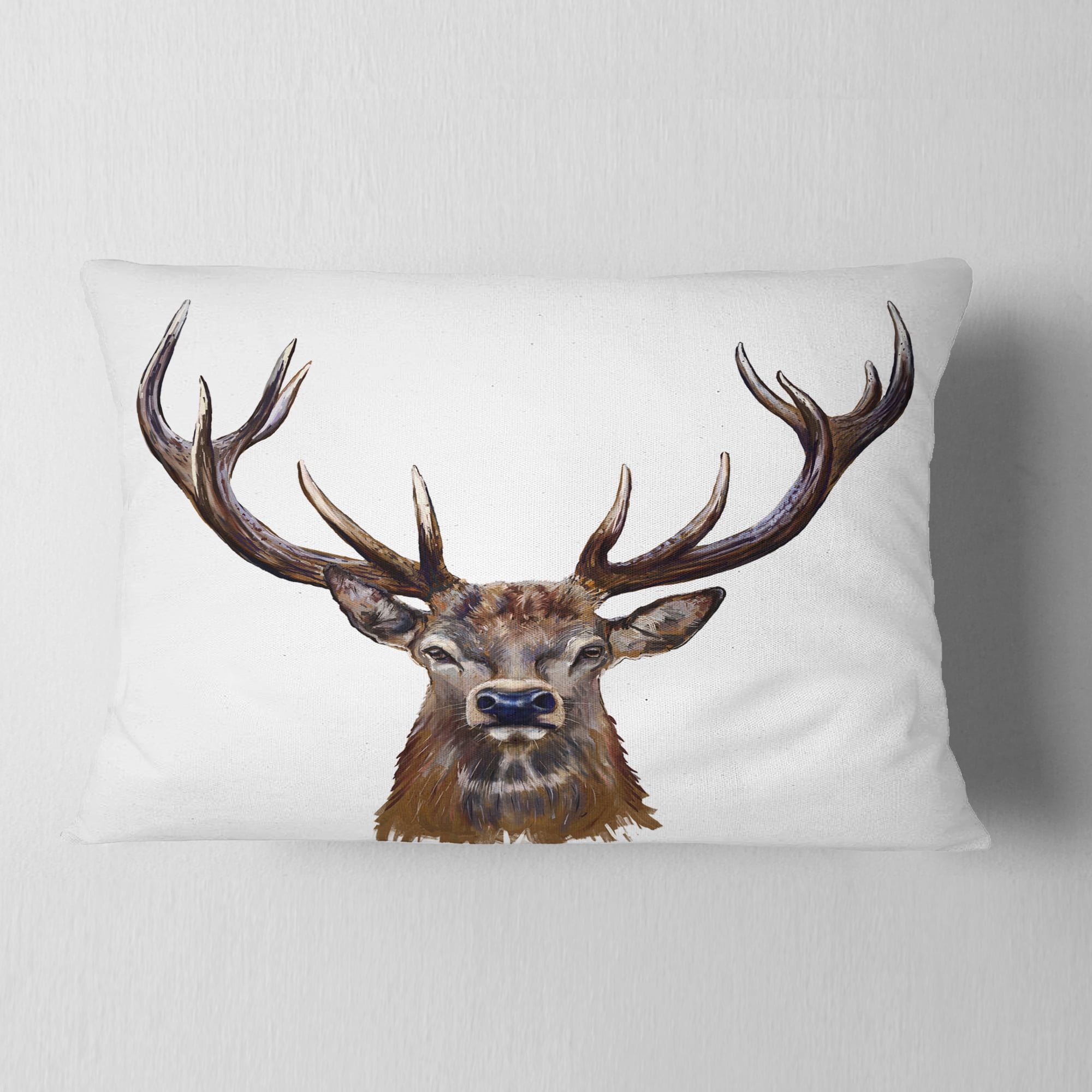 Designart Deer Head in Front Illustration - Animal Throw Pillow - 12x20