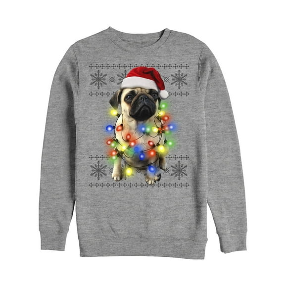 Men's Lost Gods Ugly Christmas Pug Lights  Sweatshirt Athletic Heather Medium