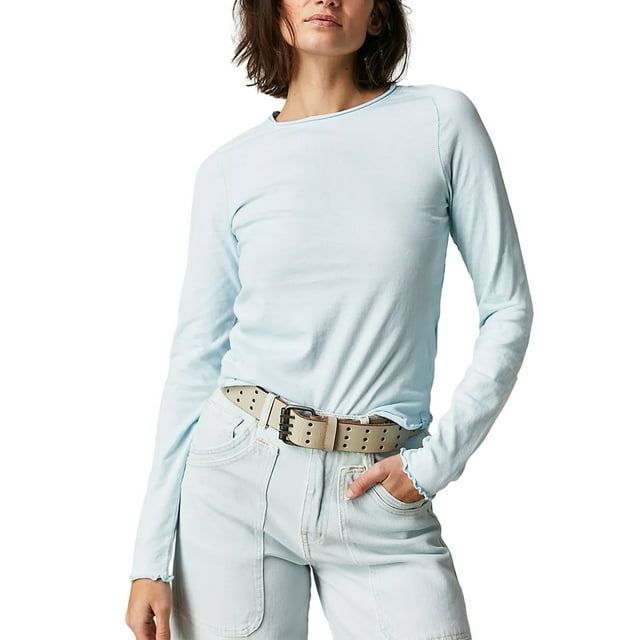 ZAXARRA T-Shirt Femme Automne Couleur Unie Manches Longues Col Rond Ajusté Mode Urbaine pour Usage Quotidien