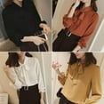 thumbnail image 4 of Women's Casual Butterfly Tie Neck Long Sleeve Blouse Shirt Top S-4XL, 4 of 5