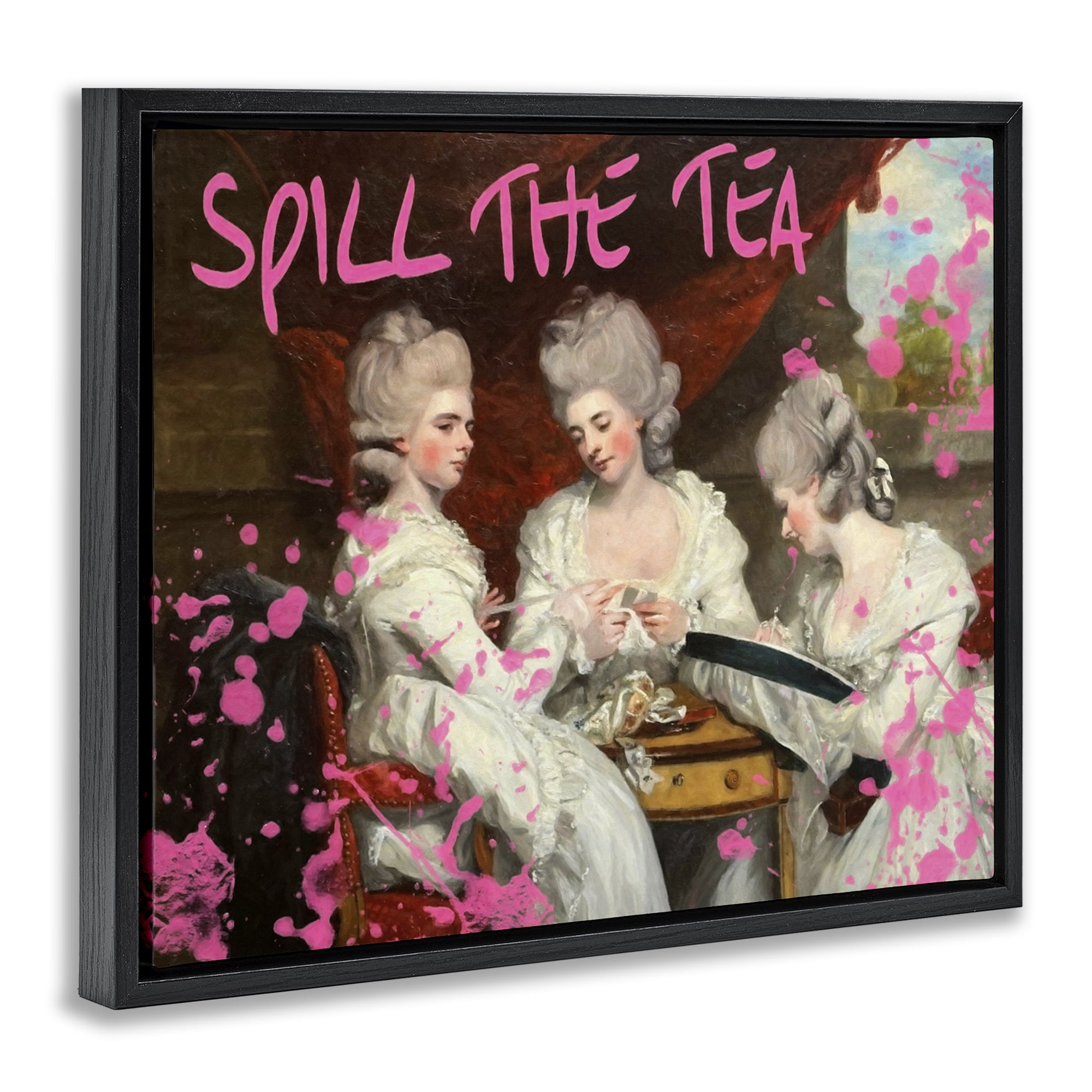 Stupell Industries Spill The Tea Iconic Ladies Black Framed Floater Canvas Wall Art, design by Grotto Studios