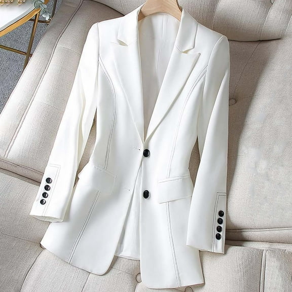 Abomasnow Women's Oversized Single-Breasted Suit Blazer Jacket Top Stitch Long Sleeve Casual Work Office Blazer with Pockets
