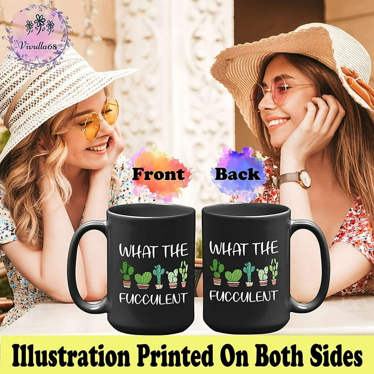 Funny Gardening Mug - "What The Fucculent" Cactus Novelty Coffee Mug, 11 Oz Ceramic, Great Gift For Plant Lovers