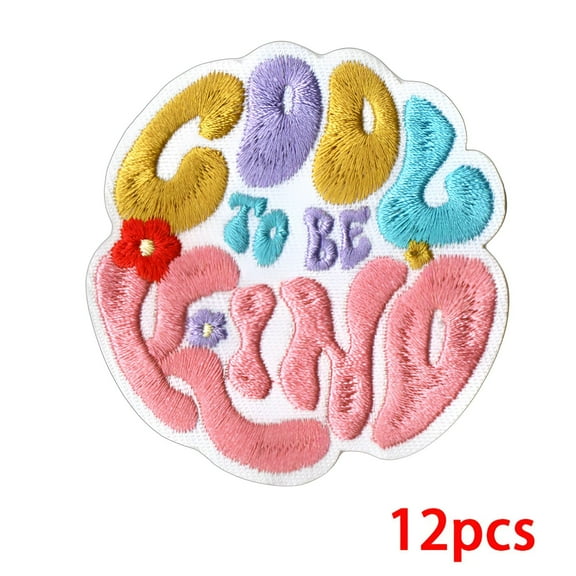 AUQ 12Pcs Iron on Patches,3D Embroidery Effect Iron on Patches for Clothes,Various Styles Patches for Clothes,Color1