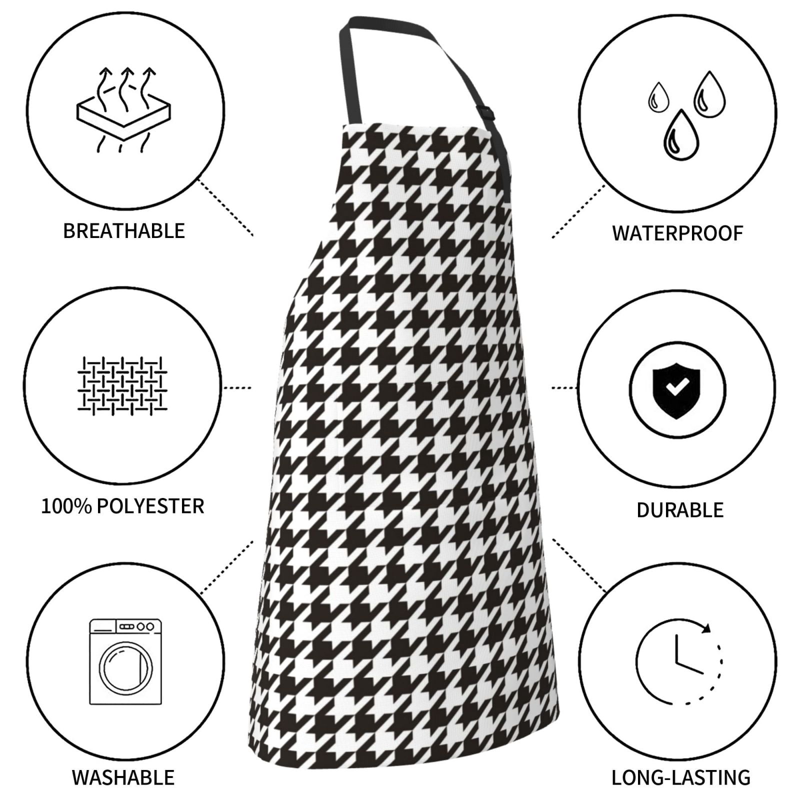 Kdxio Houndstooth Black And White Apron with Pockets Adjustable Kitchen Aprons for Men Women Waterproof Aprons for Cooking,Drawing,Crafting, Baking Household Cleaning