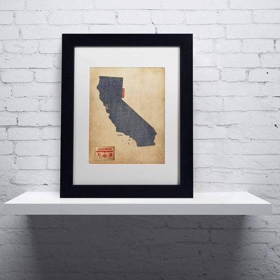 Trademark Fine Art "California Map Denim Jeans Style" Canvas Art by Michael Tompsett, White Matte, Black Frame