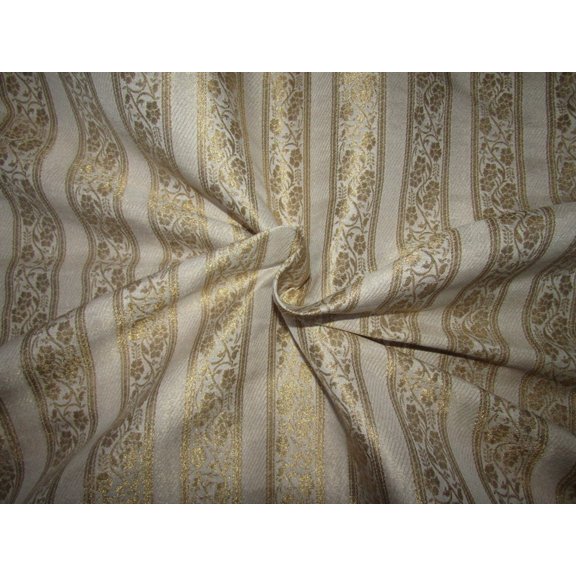 Silk DUPION Brocade fabric IVORY x metallic gold color 44" wide BRO728[4]