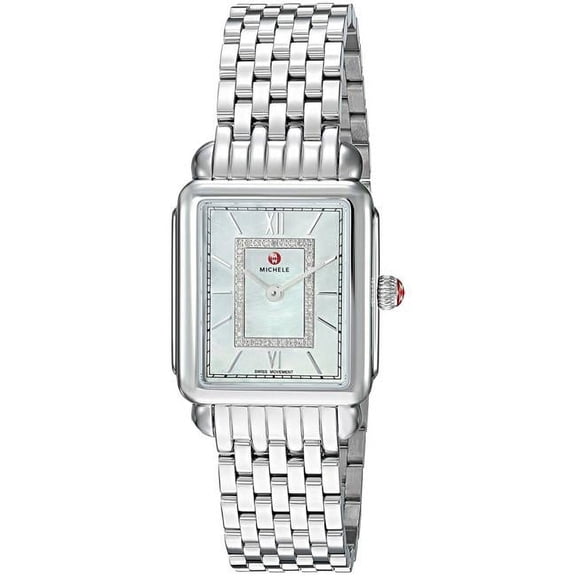 Michele Women's Deco II Mid Silver Diamond 26mm Watch MWW06I000026