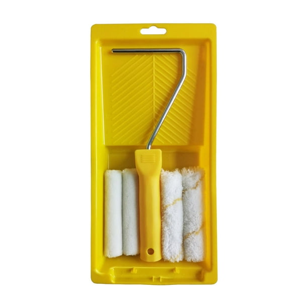 Professional Paint Roller Brush Paint Handle Paint Tray Smooth Tool Home Painting Supplies for Garden Commercial Residential Home Owner 6 Pieces