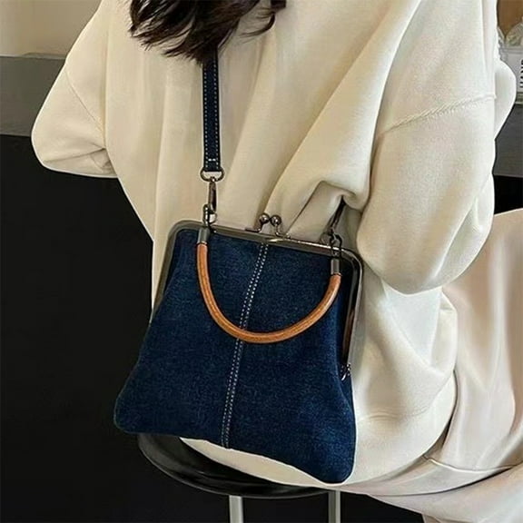 Stylish Handmade Canvas Tote Bag for Women, Small Crossbody Shoulder Bag, Denim Patchwork Handcrafted Purse, Multi Functional Compact Handbag for Casual & Formal Outings, Gift Idea