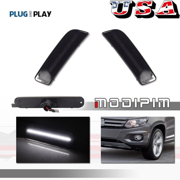 For for VW Tiguan 2009 - 2017 Smoked White LED Front Corner Fender Side Marker Lights -