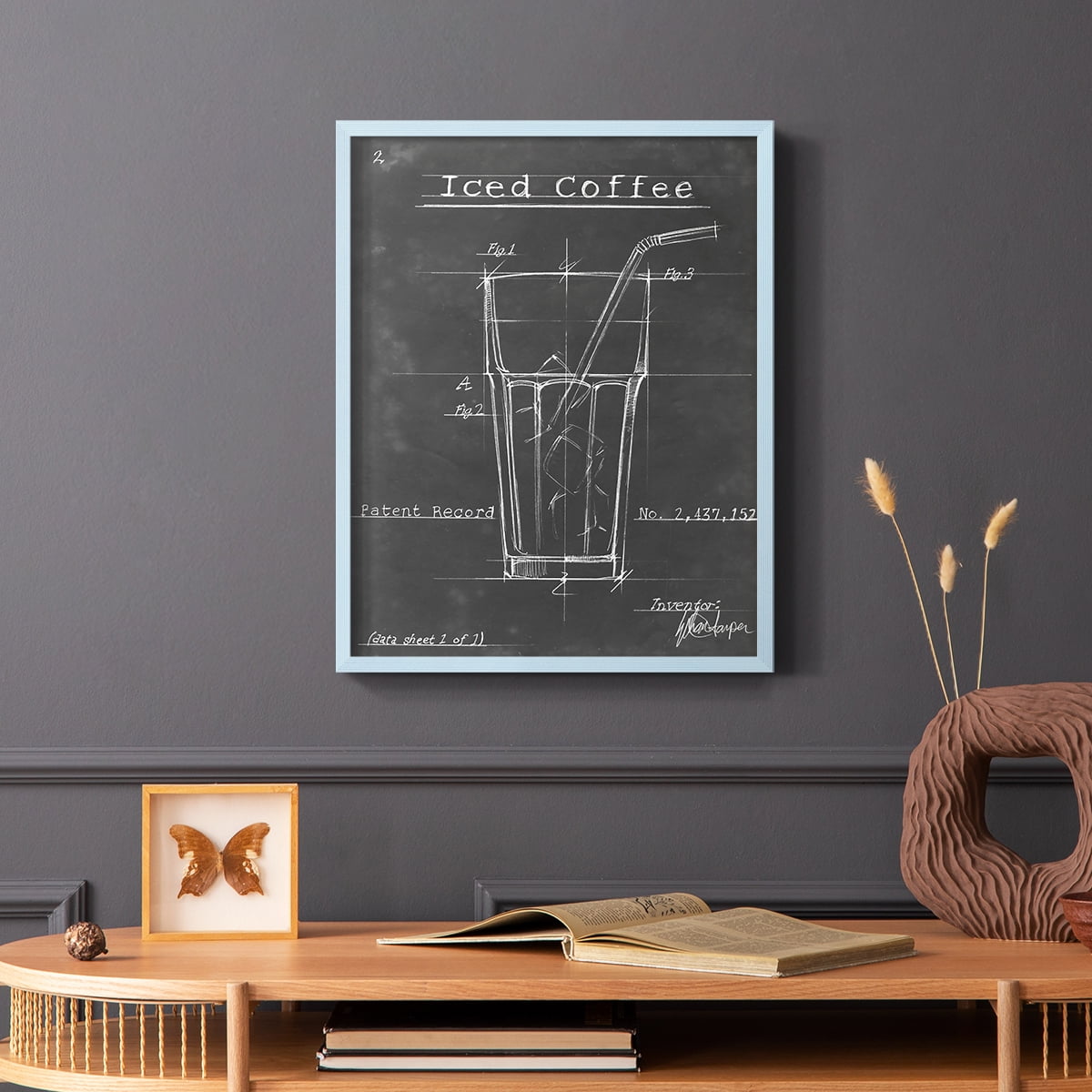 Morning Routine IV Framed Print in Blue Solid Wood Framed Print No Nail Hanging